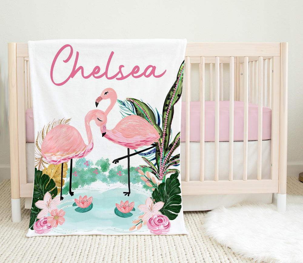 READY online TO SHIP - Designer Minky Blanket - Flamingo - Child Size