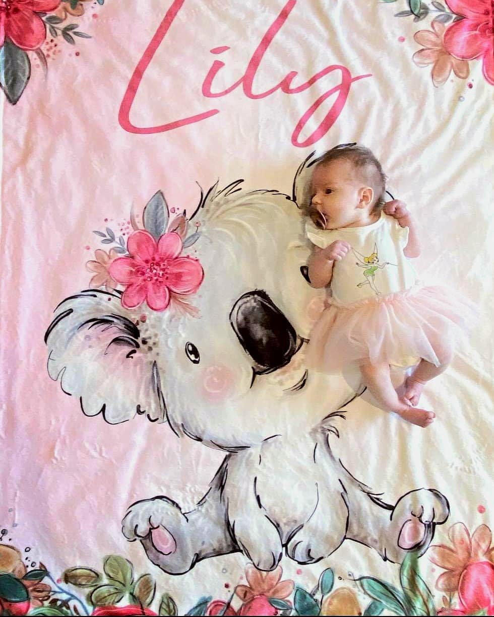 Personalised Minky Blanket Koala Bloom