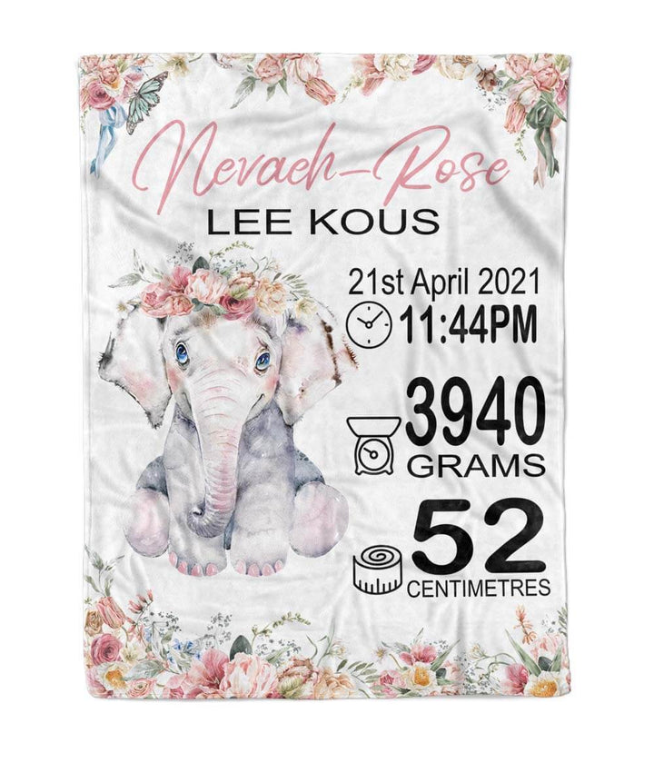 Elephant Floral Birth Blanket