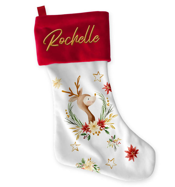 Gold Reindeer Christmas Stocking