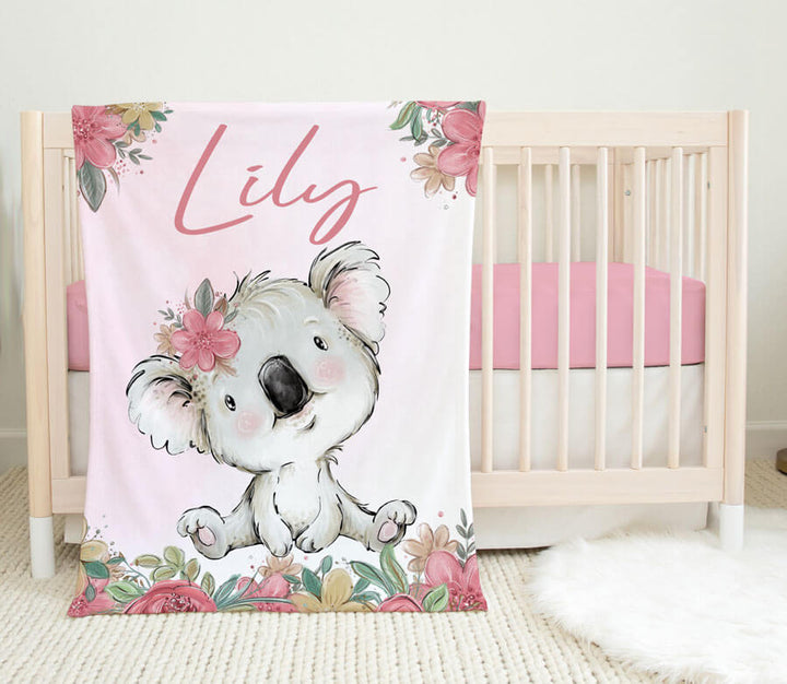 Personalised Minky Blanket Koala Bloom