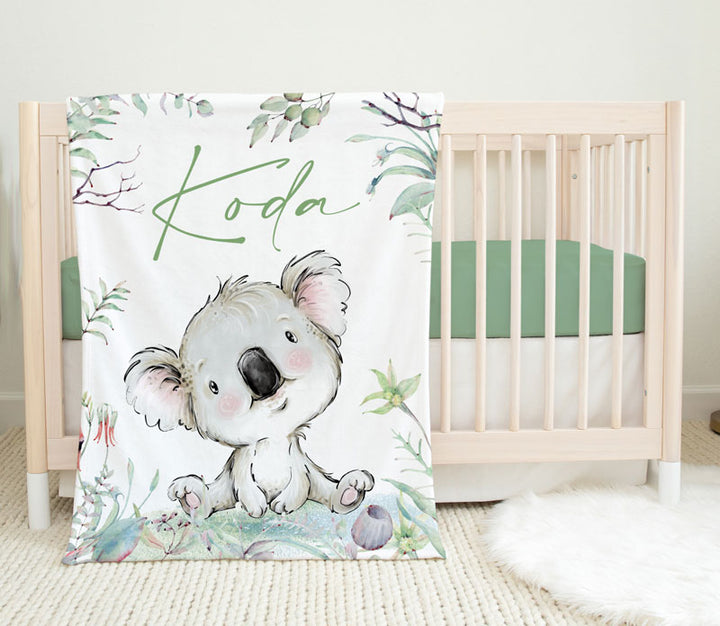 Personalised Minky Blanket Koala Botanical